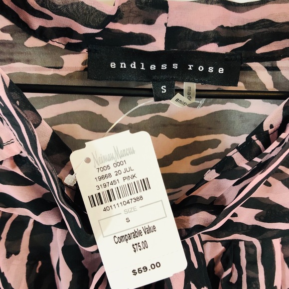 ENDLESS ROSE Zebra Printed Ribbon Tie Blouse Small - Picture 4 of 4